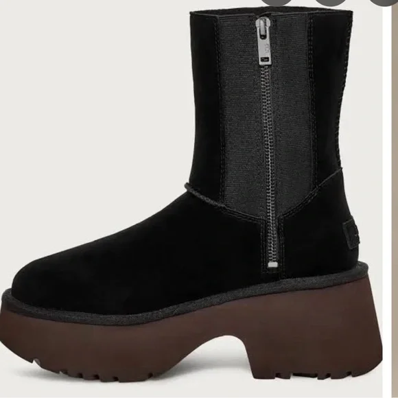 UGG Women's new heights Black Suede Heeled Boots - Picture 6 of 9